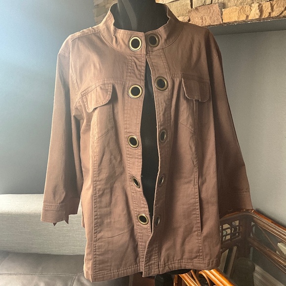 AMX Jackets & Blazers - AMX Chic Barn Chore Utility Coat Cutout Grommets Bows Pockets Earthy Brown 2X